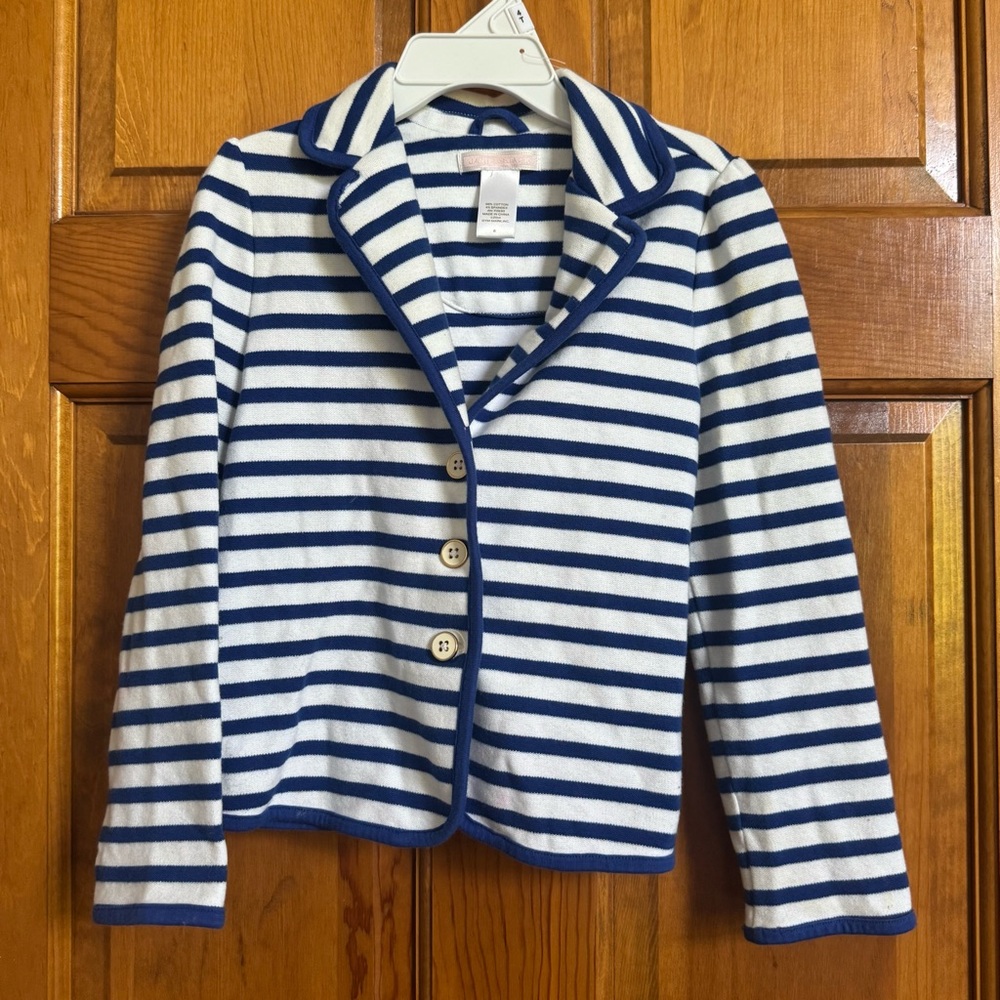 Girls 6 - Janie and Jack Blue and White Striped Knit Jacket